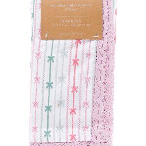 cupcakes & cashmere Festive Pink and Green BOW Napkins, set/4, NEW